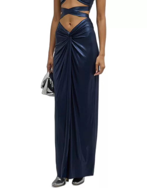 Twisted Coated Jersey Maxi Sarong Skirt