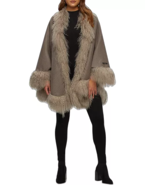 Wool-Cashmere Cape With Mongolian Lamb Shearling Tri