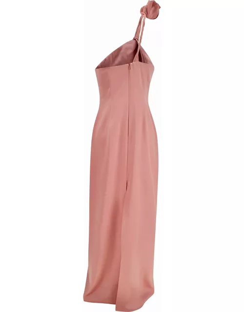Magda Butrym Long Pink Dress With 3d Flower Detail In Silk Woman