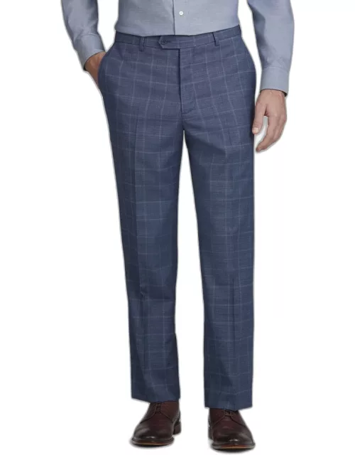 JoS. A. Bank Men's Tailored Fit Windowpane Plaid Suit Pants, Light Blue, 42x30 - Suit Separate