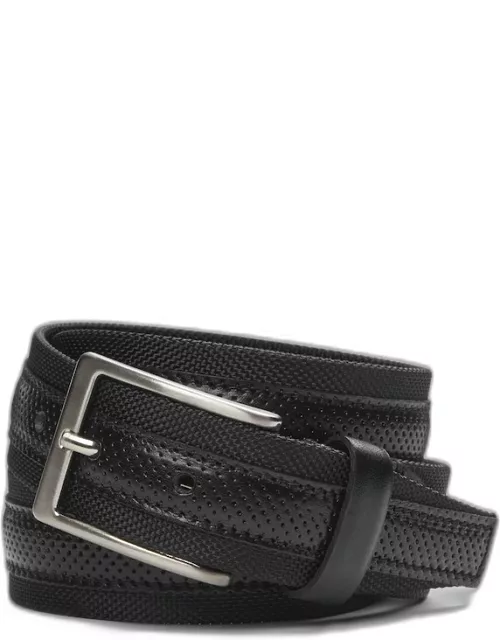 JoS. A. Bank Men's Perforated Leather and Nylon Feather Edge Belt, Black