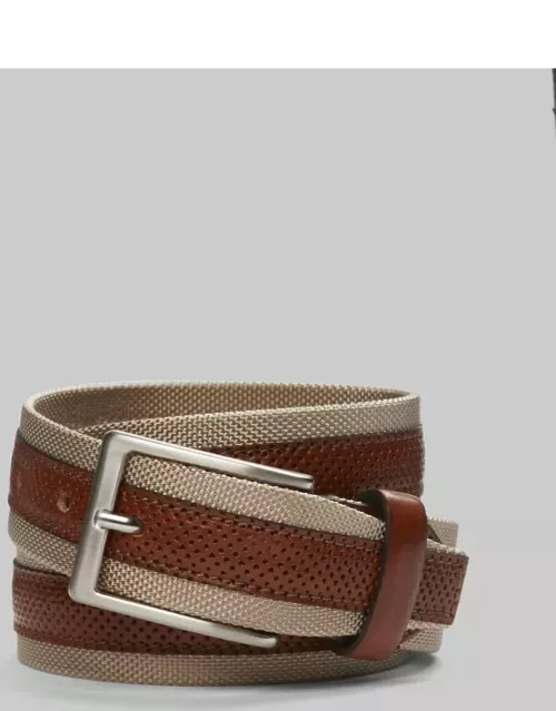 JoS. A. Bank Men's Perforated Leather and Nylon Feather Edge Belt, Tan