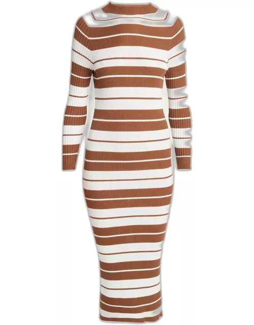 Striped Seamless Body-Con Midi Wool Dres