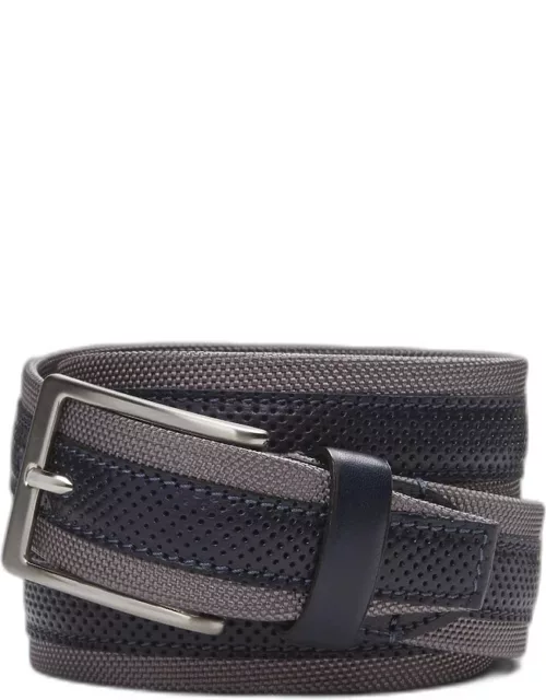 JoS. A. Bank Men's Perforated Leather and Nylon Feather Edge Belt, Navy
