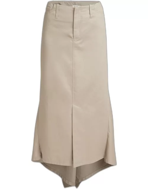 Asymmetric Midi Skirt with Ruched Back Drape