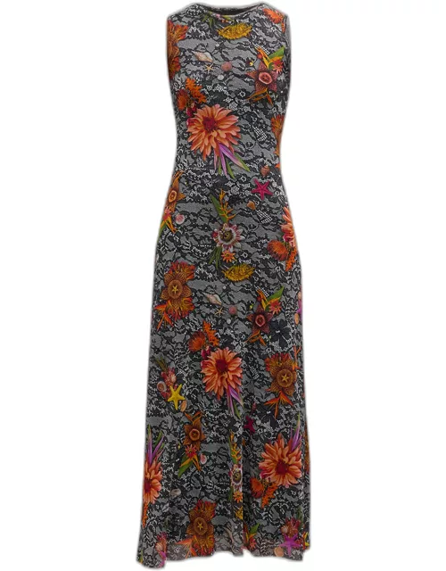 Sleeveless Floral Lace-Print Maxi Dres
