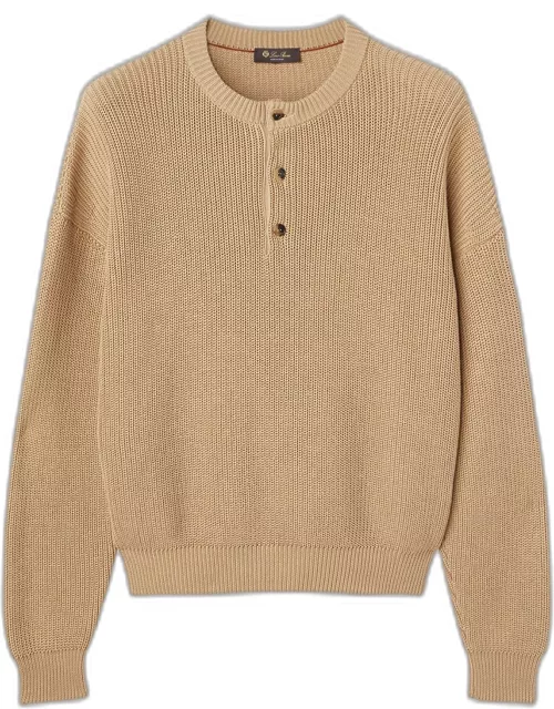 Men's Serafino Cotton 3-Button Crewneck Sweater
