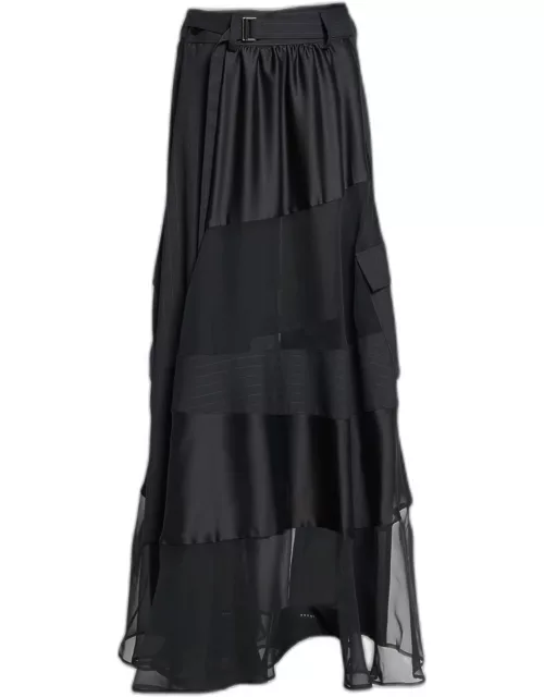 Long Belted Chalk Stripe Skirt