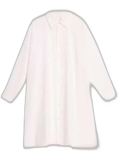 Wide A-Line Waffle Shirt With Collar (Very Long) With Slit