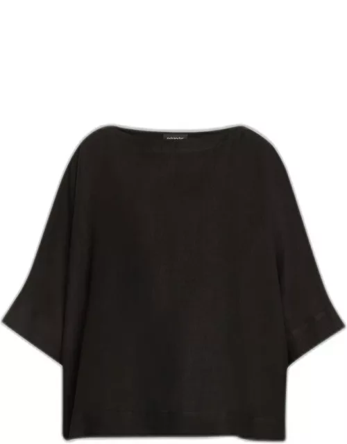 Scoop-Neck 3/4-Sleeve Top With Hem Bands (Mid Plus Length)