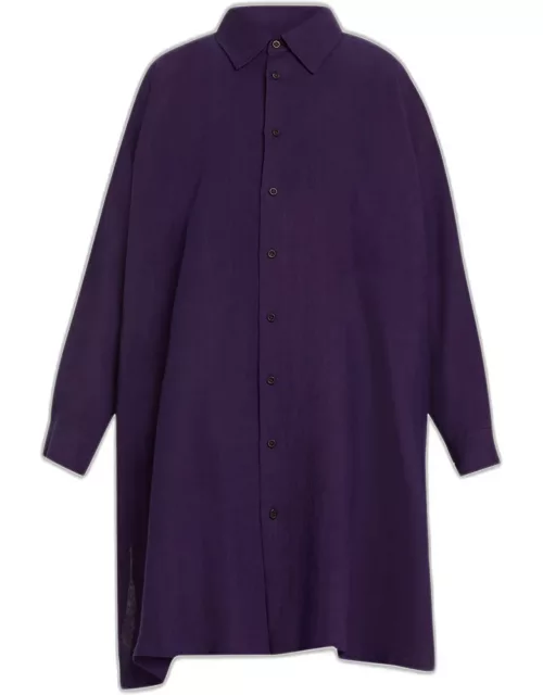 Wide A-Line Shirt With Collar (Very Long Length) With Slit