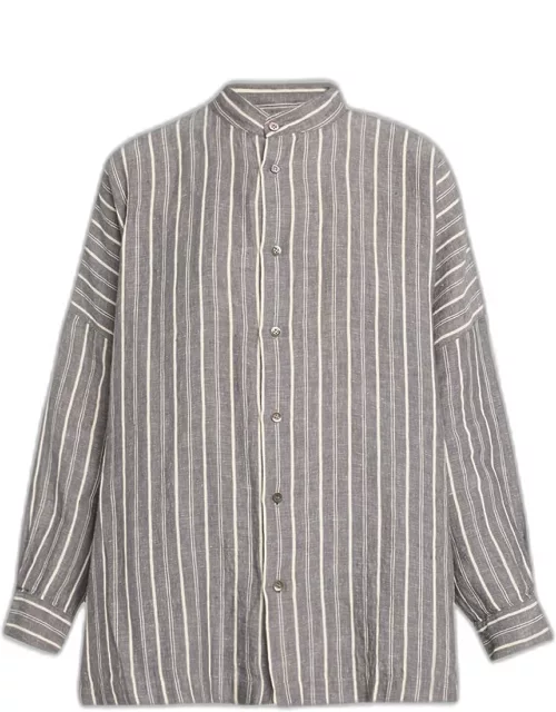Stripe Wide Longer Back Collarless Shirt (Long Length)