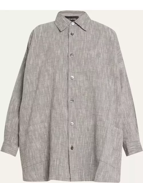 Wide A-Line Shirt Jacket With Collar (Long Length)