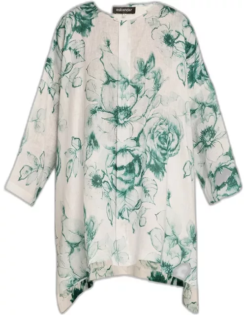 Floral Wide Longer-Back Round Neck Shirt (Very Long Length)