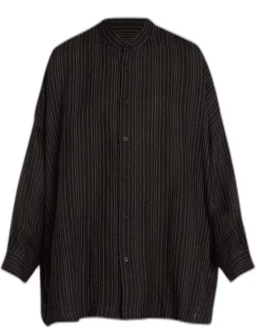 Stripe Wide Longer-Back Collarless Shirt (Long Length)