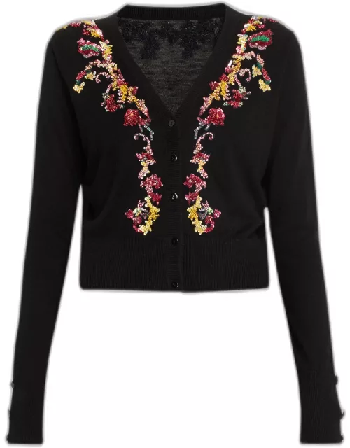 Floral Sequined Wool Cashmere Cardigan