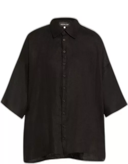 Sloped Shoulder Wide A-Line Shirt With Collar (Long Length)