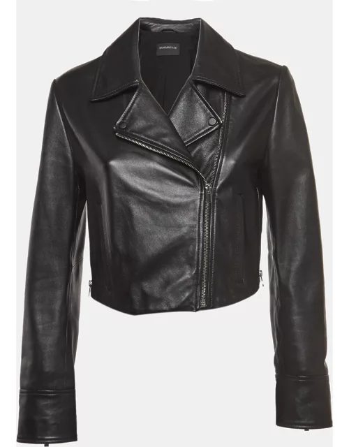 Sportmax Black Leather Cropped Biker Jacket