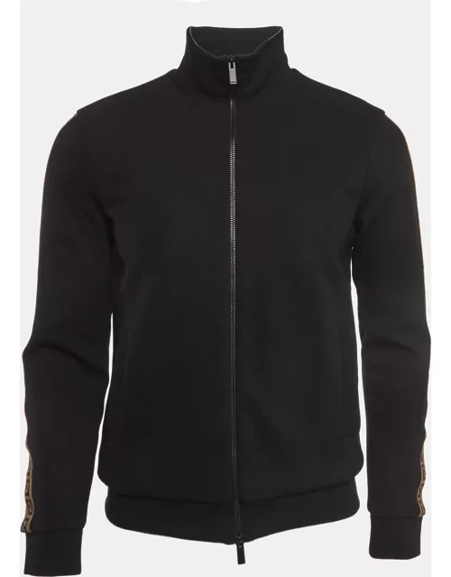 Fendi Black Knit Side Logo Tape Zip Front Jacket