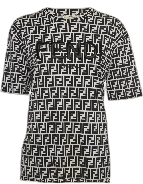 Fendi Black /White Logo Print and Embroidered Cotton T-Shirt