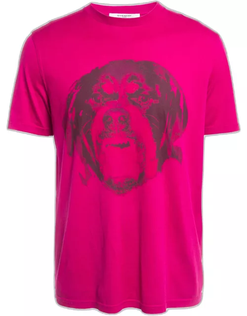Givenchy Fuchsia Pink Printed Cotton Crew Neck T-Shirt