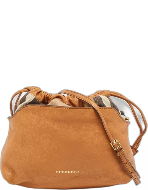 Burberry Tan Leather and House Check Fabric Little Crush Crossbody Bag