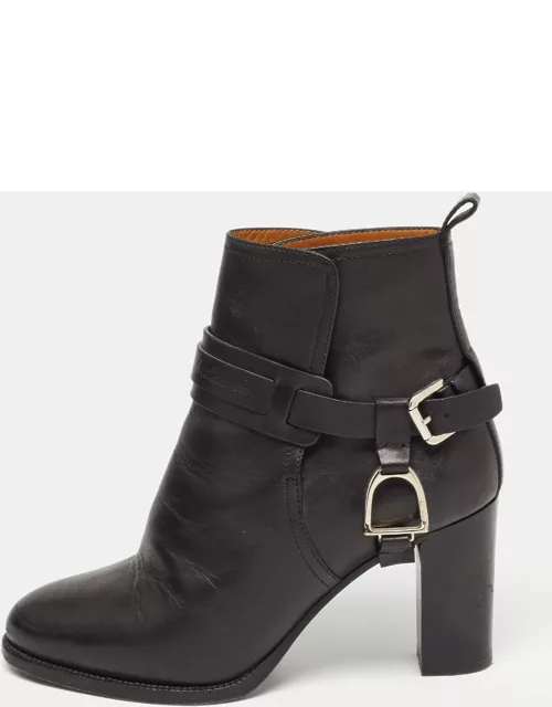 Ralph Lauren Black Leather Buckle Ankle Boot