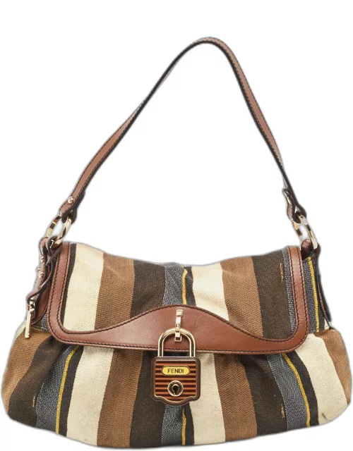 Fendi Multicolor Striped Fabric and Leather Limited Edition Chef Flap Bag