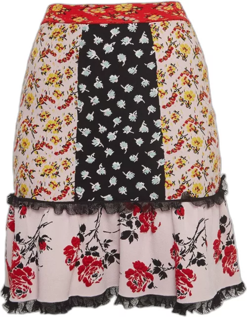 Alexander Mcqueen Multicolor Floral Intarsia Stretch Knit Mini Skirt