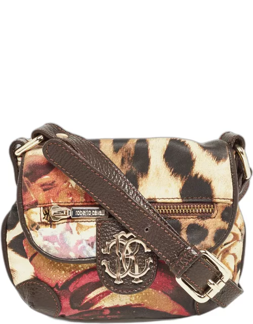 Roberto Cavalli Multicolor Printed Fabric and Leather Shoulder Bag