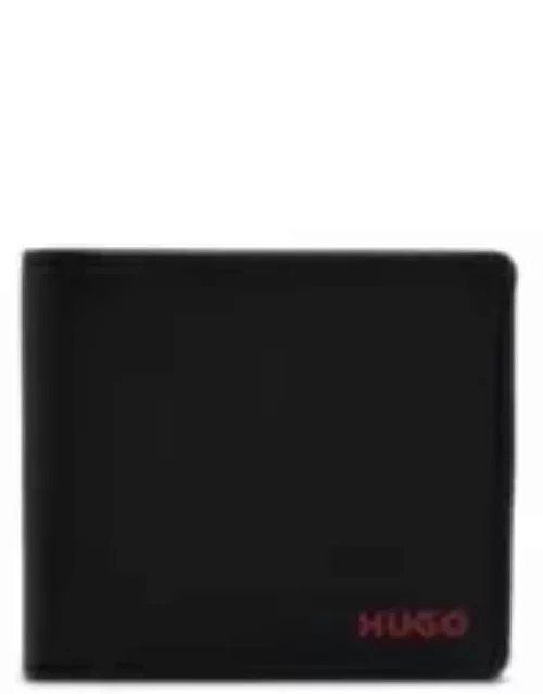 Leather billfold wallet with logo details- Black Men's Wallet