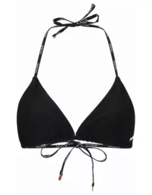 Branded-strap triangle bikini top with logo detail- Black Women's Swimwear