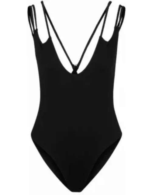 Structured-jersey swimsuit with strap details- Black Women's Online Exclusive