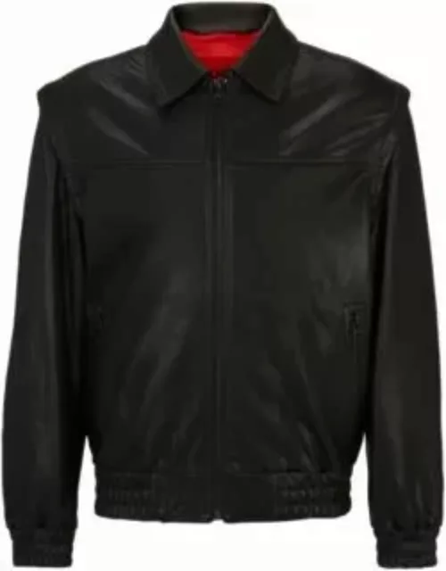 Leather jacket with detachable sleeves and stud artwork- Black Men's Leather Jacket