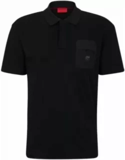 Interlock-cotton polo shirt with stacked-logo trim- Black Men's Polo Shirt