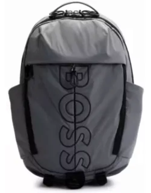 Coated-velour multi-pocket backpack with outline logo- Grey Men's Backpack