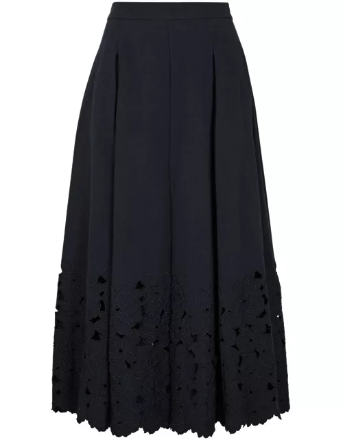 Erdem Floral Cut-work Cotton-blend Midi Skirt - Navy - 10 (UK10 / S)