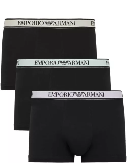 Armani Stretch-cotton Trunks - set of Three - Black