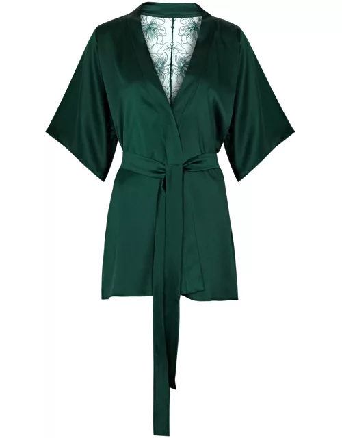 Fleur OF England Eva Silk-blend Satin Robe - Dark Green