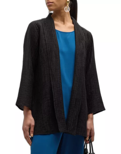 Shawl-Collar Crinkled Open-Front Jacket