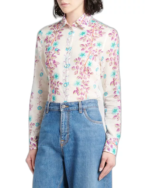 Floral Cotton Button-Front Shirt