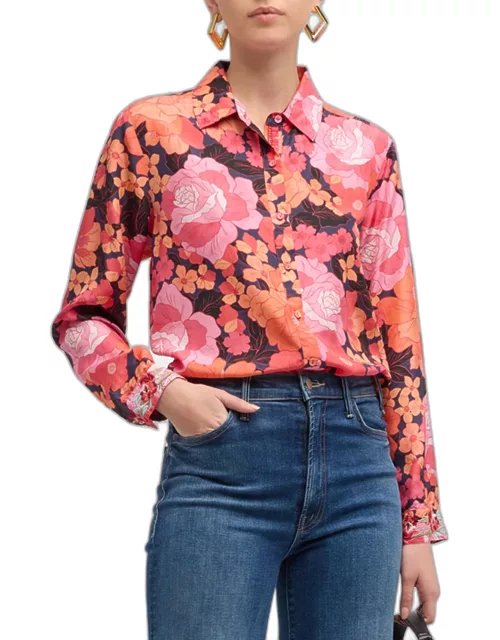 Becca Floral-Print Button-Down Silk Shirt