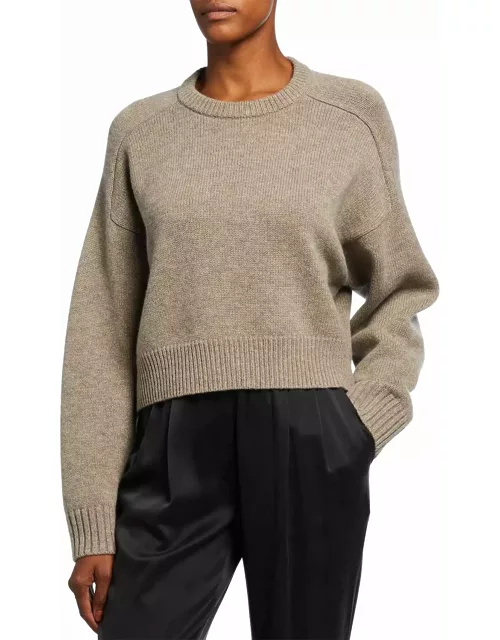 Bruzzi Wool-Cashmere Raglan-Sleeve Crop Sweater