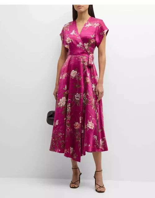 Floral-Print Silk Midi Wrap Dres
