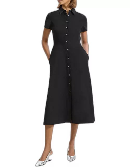 Good Linen Short-Sleeve Button-Front Midi Shirt Dres