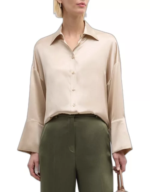 Drop-Shoulder Button-Down Silk Shirt
