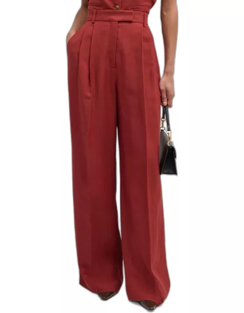High-Rise Pleated Twill Trouser