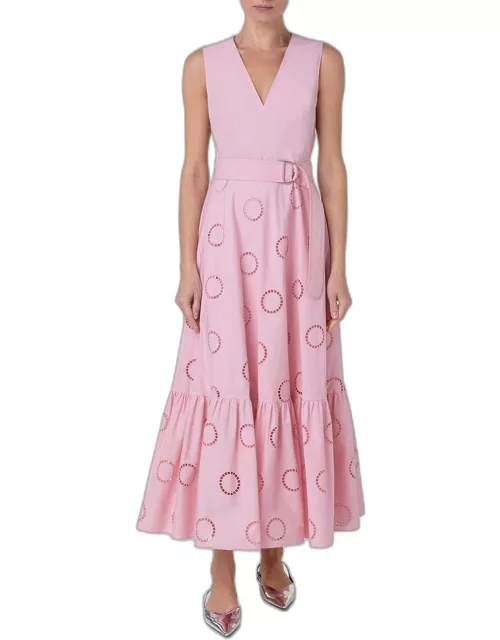 Circle Eyelet-Embroidered Tiered Midi Dres