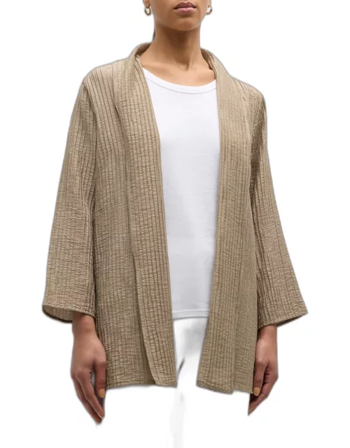 Shawl-Collar Crinkled Open-Front Jacket