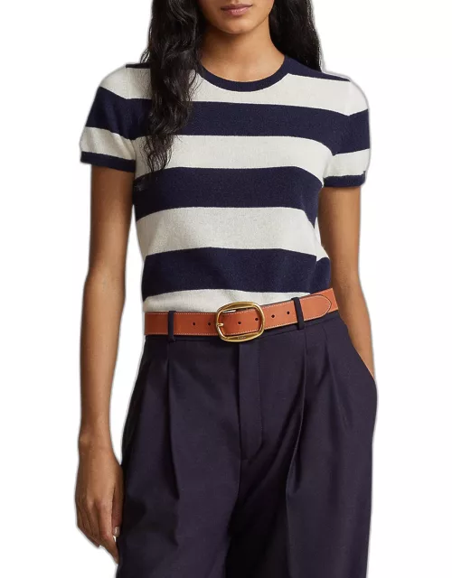 Striped Cashmere Short-Sleeve Sweater